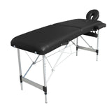 YES4HOMES 2 Fold Portable Aluminium Massage Table Massage Bed Beauty Therapy Black - Front View
