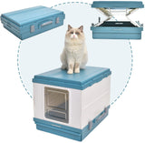 YES4PETS XL Portable Cat Toilet Litter Box Tray Foldable House with Handle and Scoop Blue - Side View