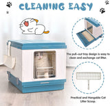 YES4PETS XL Portable Cat Toilet Litter Box Tray Foldable House with Handle and Scoop Blue - Top-Down View