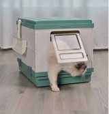 YES4PETS XL Portable Cat Toilet Litter Box Tray Foldable House with Handle and Scoop Green - Front View