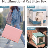 YES4PETS XL Portable Cat Toilet Litter Box Tray Foldable House with Handle and Scoop Green - Low Angle