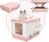 YES4PETS XL Portable Cat Toilet Litter Box Tray Foldable House with Handle and Scoop Pink - Front View