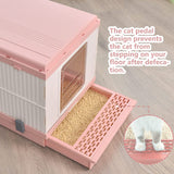 YES4PETS XL Portable Cat Toilet Litter Box Tray Foldable House with Handle and Scoop Pink - 45-Degree Angle