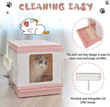 YES4PETS XL Portable Cat Toilet Litter Box Tray Foldable House with Handle and Scoop Pink - Rear View