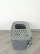YES4PETS XXL Top Entry Cat Litter Box No Mess Large Enclosed Covered Kitty Tray Grey - Front View