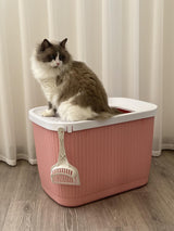 YES4PETS XXL Top Entry Cat Litter Box No Mess Large Enclosed Covered Kitty Tray Pink - Front View