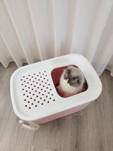 YES4PETS XXL Top Entry Cat Litter Box No Mess Large Enclosed Covered Kitty Tray Pink - Side View