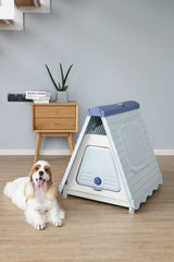 YES4PETS Small Foldable Plastic Pet Dog Puppy Cat House Kennel Blue - Front View