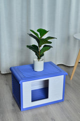 YES4PETS Small Plastic Pet Dog Puppy Cat House Kennel Blue - Rear View