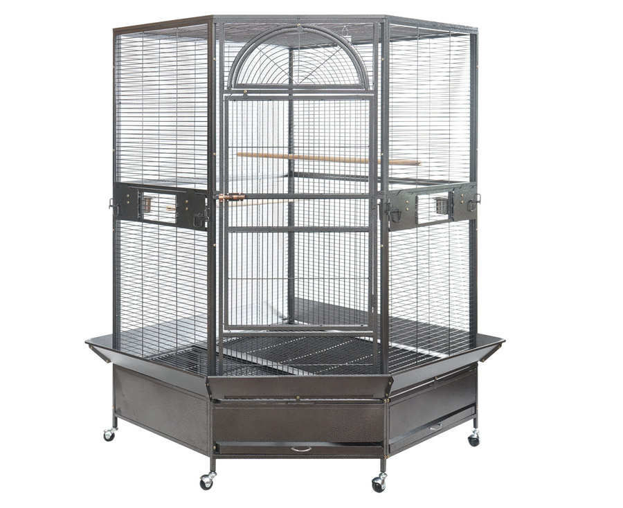 YES4PETS 185cm XXL black and silver corner bird cage aviary with castor wheels