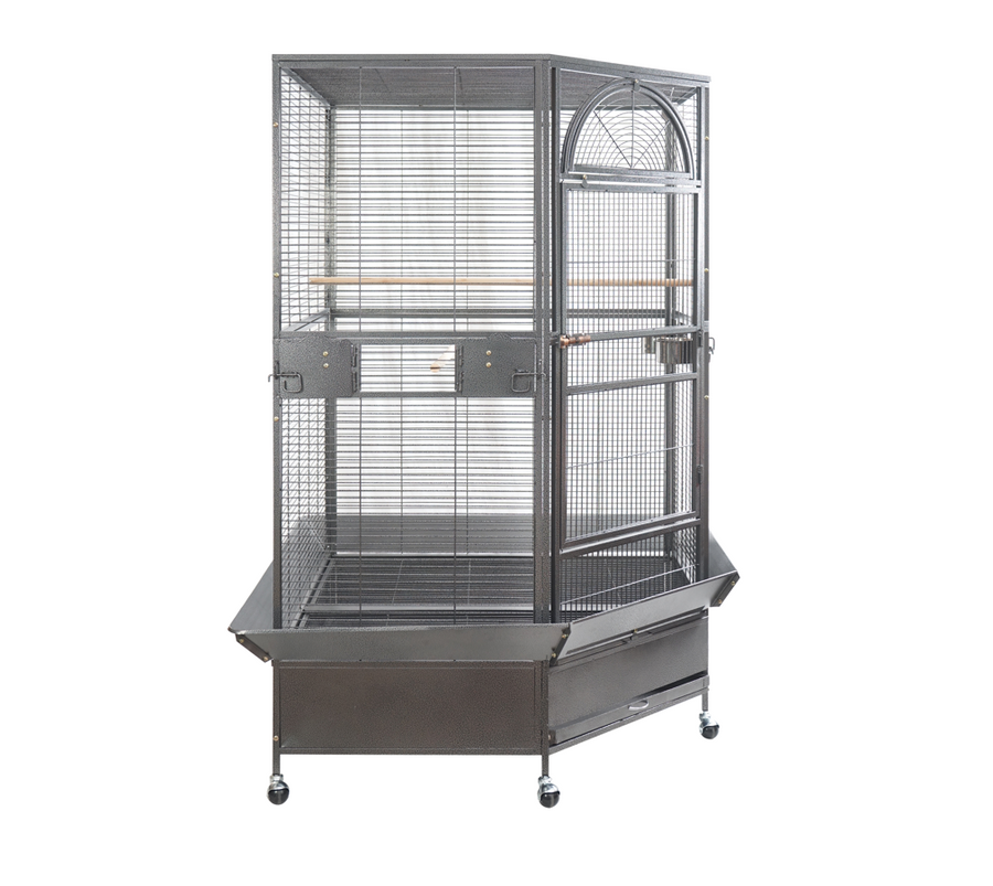 YES4PETS 185cm XXL black and silver corner bird cage aviary with castor wheels, large access door and four side doors