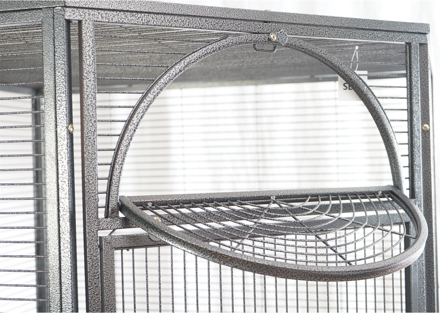 YES4PETS 185cm XXL black and silver corner bird cage aviary with castor wheels, four food and water bowls