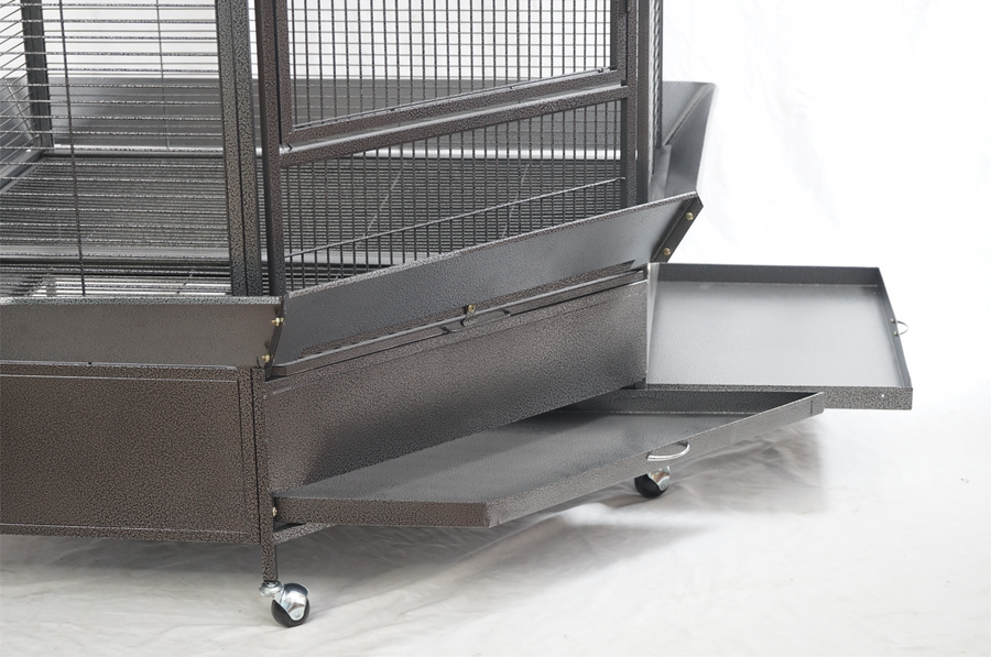 YES4PETS 185cm XXL black and silver corner bird cage aviary with castor wheels, wooden perch
