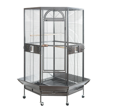 YES4PETS 161 cm XL Corner Bird Cage Pet Parrot Aviary Perch Castor Wheel Stand Black Silver