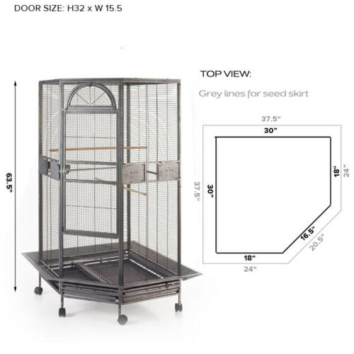 YES4PETS 161 cm XL Corner Bird Cage Pet Parrot Aviary Perch Castor Wheel Stand Black Silver