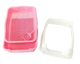 YES4PETS Large Deep Cat Kitty Litter Tray High Wall Pet Toilet Grid Tray With Scoop Pink
