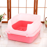 YES4PETS Large Deep Cat Kitty Litter Tray High Wall Pet Toilet Grid Tray With Scoop Pink - Front View