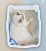 YES4PETS Large Deep Cat Kitty Litter Tray High Wall Pet Toilet Tray With Scoop Blue - 45-Degree Angle