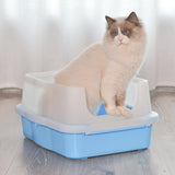 YES4PETS Large Deep Cat Kitty Litter Tray High Wall Pet Toilet Tray With Scoop Blue - Close-Up Angle