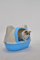 YES4PETS Large Hooded Cat Toilet Litter Box Tray House With Scoop Blue - Front View