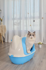YES4PETS Large Hooded Cat Toilet Litter Box Tray House With Scoop Blue - Side View