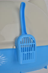 YES4PETS Large Hooded Cat Toilet Litter Box Tray House With Scoop Blue - Rear View