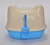 YES4PETS Medium Hooded Cat Toilet Litter Box Tray House With Scoop Blue - Top-Down View