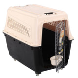 YES4PETS XXXL Plastic Pet Dog Carrier Transport Cat Cage With Wheels Tray & Bowl - Side View
