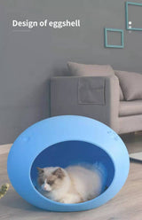 YES4PETS Medium Cave Cat Kitten Box Igloo Cat Bed House Dog Puppy House-Blue - Top-Down View