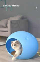 YES4PETS Medium Cave Cat Kitten Box Igloo Cat Bed House Dog Puppy House-Blue - 45-Degree Angle