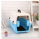 YES4PETS Small Portable Plastic Dog Cat Pet Pets Carrier Travel Cage With Tray-Blue - Front View