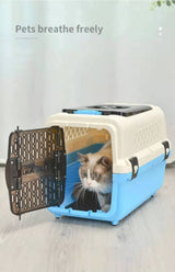 YES4PETS Medium Dog Cat Crate Pet Rabbit Carrier Travel Cage With Tray & Window Blue - Side View