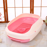 YES4PETS Large Portable Cat Toilet Litter Box Tray with Scoop and Grid Tray-Pink - Front View