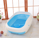 YES4PETS Medium Portable Cat Toilet Litter Box Tray with Scoop and Grid Tray-Blue - Front View