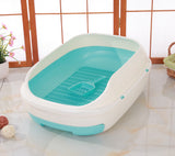 YES4PETS Medium Portable Cat Toilet Litter Box Tray with Scoop and Grid Tray-Blue Green - Front View