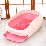 YES4PETS Medium Portable Cat Toilet Litter Box Tray with Scoop and Grid Tray-Pink - Front View
