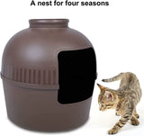 YES4PETS Multifunctional Cat Litter Box Pet Cat House Semi-Enclosed Brown - Low Angle