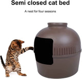 YES4PETS Multifunctional Cat Litter Box Pet Cat House Semi-Enclosed Brown - Extra Image