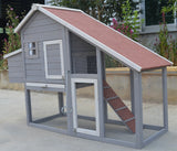 YES4PETS Grey Large Chicken Coop Rabbit Hutch Ferret Guinea Pig Cage Hen Chook Cat Kitten House - 45-Degree Angle
