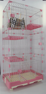 146 cm Pink Pet 4 Level Cat Cage House With Litter Tray & Wheel 72x47x146 cm - Front View