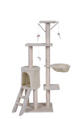 YES4PETS 138cm Cat Scratching Post Tree Post House Tower with Ladder-Beige - Side View