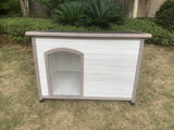 YES4PETS L Timber Pet Dog Kennel House Puppy Wooden Timber Cabin With Stripe White - Front View
