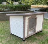 YES4PETS M Timber Pet Dog Kennel House Puppy Wooden Timber Cabin With Stripe White - Front View