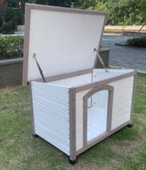YES4PETS M Timber Pet Dog Kennel House Puppy Wooden Timber Cabin With Stripe White - Side View