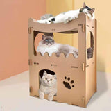 YES4PETS Cat Cardboard House Tower Condo Scratcher Pet Post Furniture Double Storey - Front View