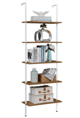 YES4HOMES Industrial Ladder Shelf Wood Wall-Mounted Bookcase Storage Rack Shelves Display - Front View