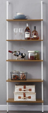 YES4HOMES Industrial Ladder Shelf Wood Wall-Mounted Bookcase Storage Rack Shelves Display - Side View