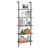 YES4HOMES Industrial Ladder Shelf Wood Wall-Mounted Bookcase Storage Rack Shelves Display - Front View