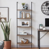 YES4HOMES Industrial Ladder Shelf Wood Wall-Mounted Bookcase Storage Rack Shelves Display - Side View