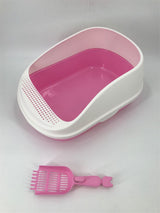 YES4PETS  Large Deep Cat Toilet Litter Box Tray High Wall with Scoop Pink - Front View